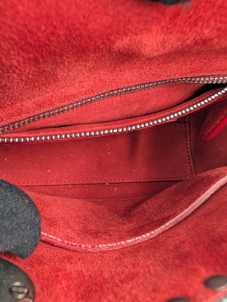 Red Mini Embossed Calfskin Studded Lady Dior