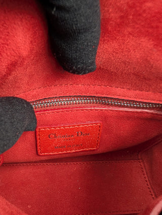 Red Mini Embossed Calfskin Studded Lady Dior