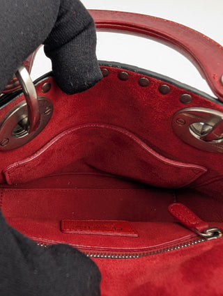 Red Mini Embossed Calfskin Studded Lady Dior