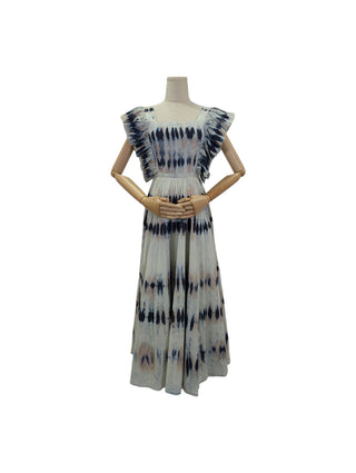 Denim Tie-Dyed Print Midi Dress With Ruffles Detail