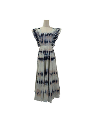 Denim Tie-Dyed Print Midi Dress With Ruffles Detail