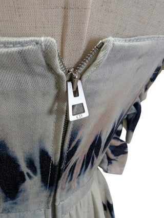 Denim Tie-Dyed Print Midi Dress With Ruffles Detail