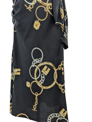 Black Silk Over The Knee Skirt With Signature Celine Chain Graphics