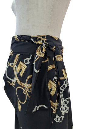 Black Silk Over The Knee Skirt With Signature Celine Chain Graphics