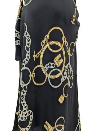 Black Silk Over The Knee Skirt With Signature Celine Chain Graphics