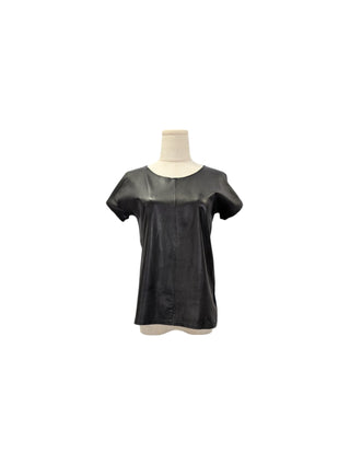 Black Faux Leather Front And Logo On Cotton Back T-Shirt