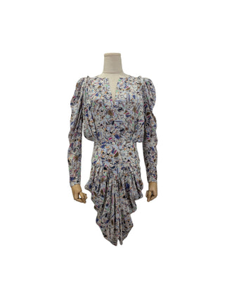Floral Print Long Sleeves Dress With Draping End