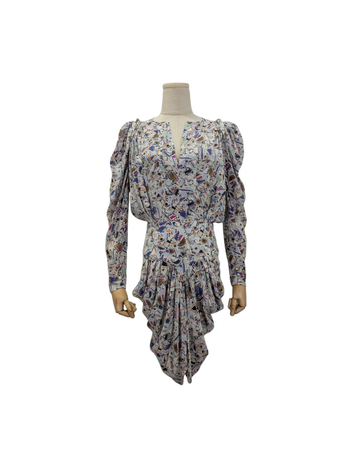 Floral Print Long Sleeves Dress With Draping End