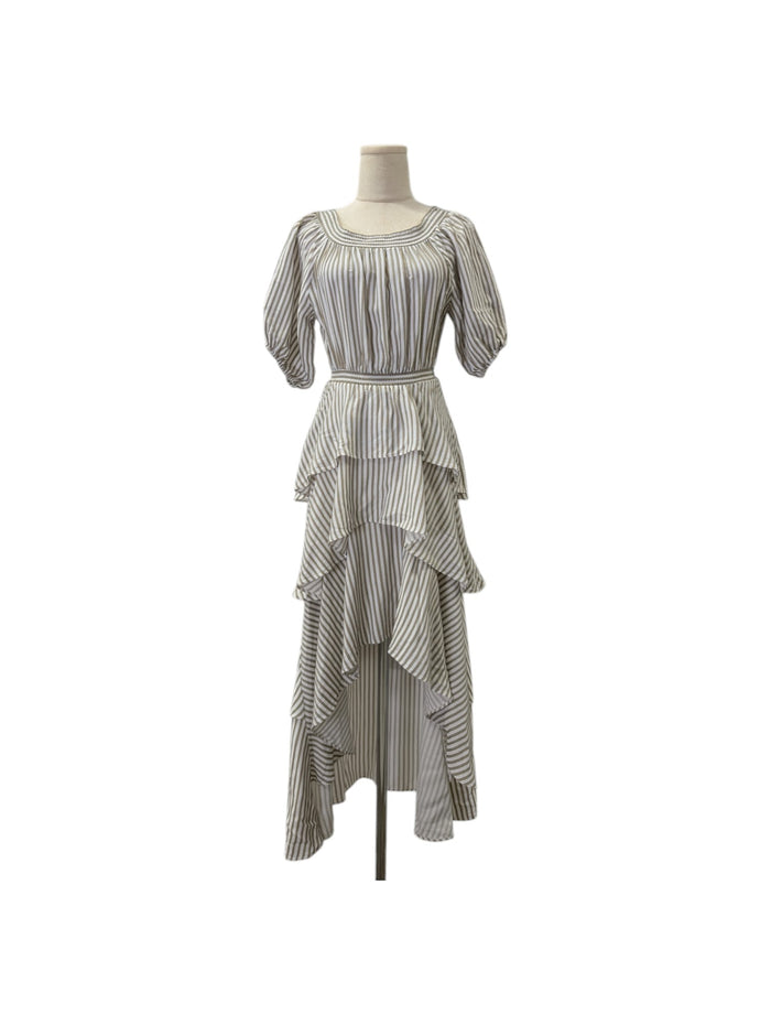 Striped One-Piece Ruffled Asymmetric Dress