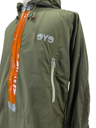 Khaki Pullover With Neon Orange Zipper