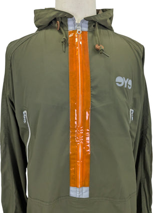 Khaki Pullover With Neon Orange Zipper