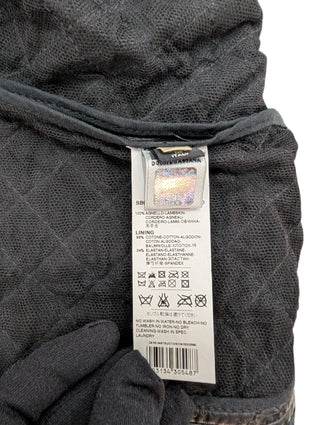 Black Quilted Leather Jacket With Raw Lace Trimmings