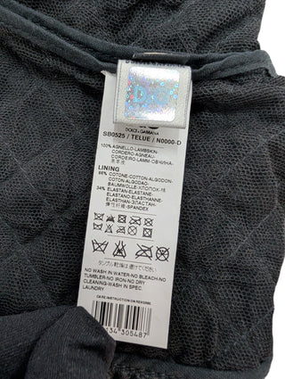 Black Quilted Leather Jacket With Raw Lace Trimmings