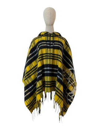 Yellow Tartan Cape With Half-Zip Fringe Hem