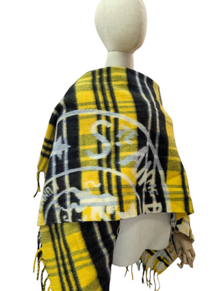 Yellow Tartan Cape With Half-Zip Fringe Hem