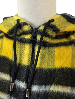 Yellow Tartan Cape With Half-Zip Fringe Hem
