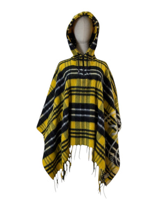 Yellow Tartan Cape With Half-Zip Fringe Hem
