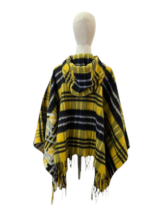 Yellow Tartan Cape With Half-Zip Fringe Hem