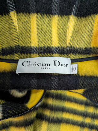 Yellow Tartan Cape With Half-Zip Fringe Hem
