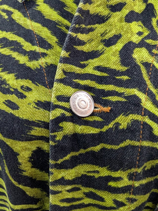 Lime Green Tiger Print Denim Jacket