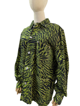 Lime Green Tiger Print Denim Jacket
