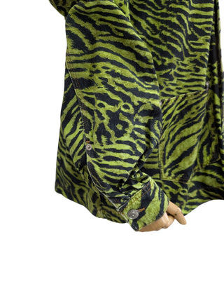 Lime Green Tiger Print Denim Jacket