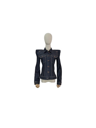 Dark Blue Square Shoulders Denim Jacket