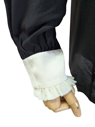 Black Silk Blouse With Whitefrill Trim