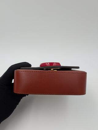 Burgundy And Beige Mini C Handbag With Croco Embossed Hand Strap