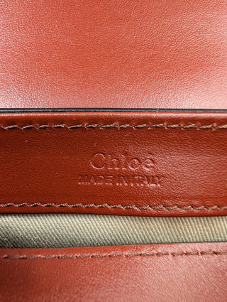 Burgundy And Beige Mini C Handbag With Croco Embossed Hand Strap