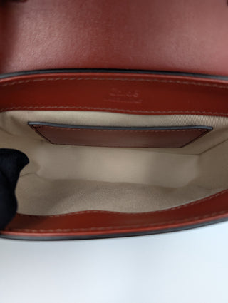 Burgundy And Beige Mini C Handbag With Croco Embossed Hand Strap