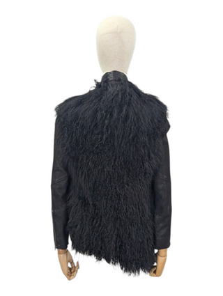 Black Leather And Long Sheep Hair Jacket