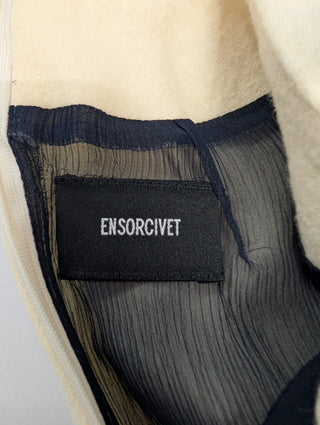 Beige Wool Top With Navy Sheer Lace Layering