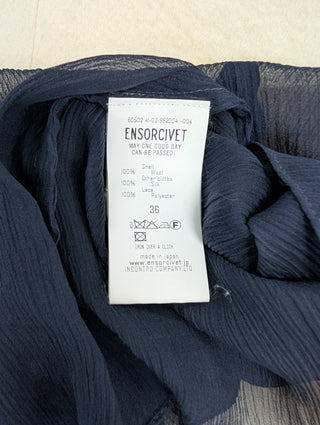 Beige Wool Top With Navy Sheer Lace Layering