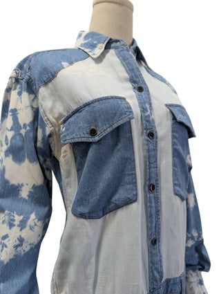 Denim Tie-Dyed Print Short Jumpsuit