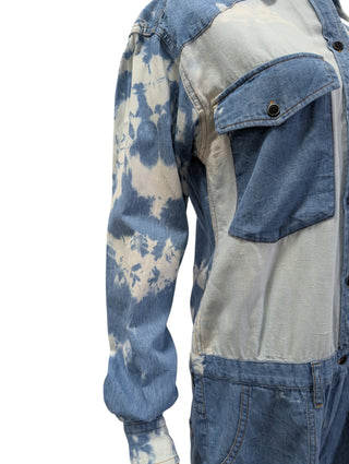 Denim Tie-Dyed Print Short Jumpsuit