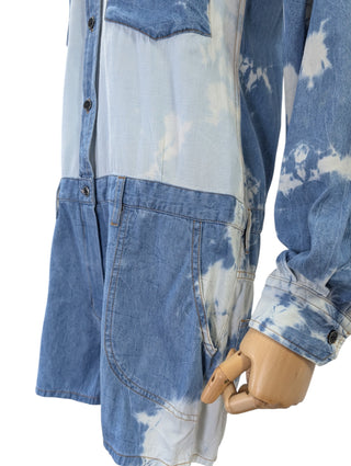Denim Tie-Dyed Print Short Jumpsuit