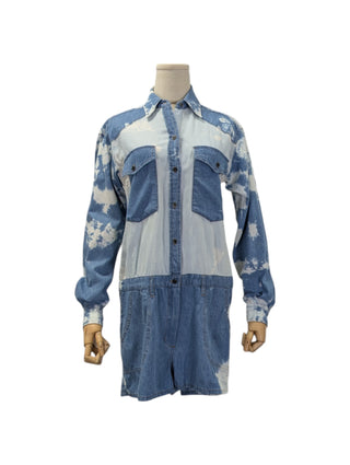 Denim Tie-Dyed Print Short Jumpsuit