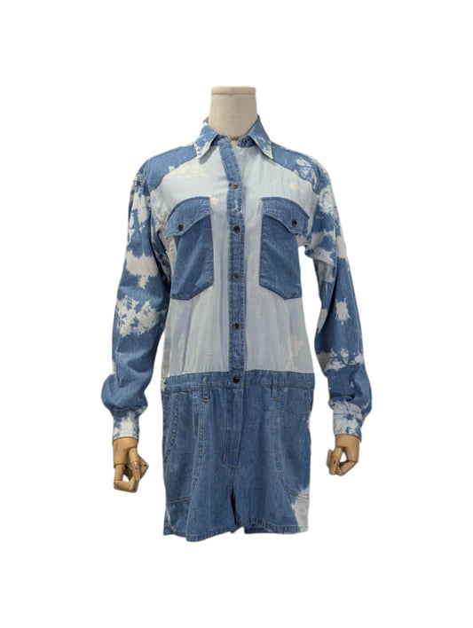 Denim Tie-Dyed Print Short Jumpsuit