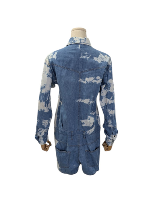 Denim Tie-Dyed Print Short Jumpsuit