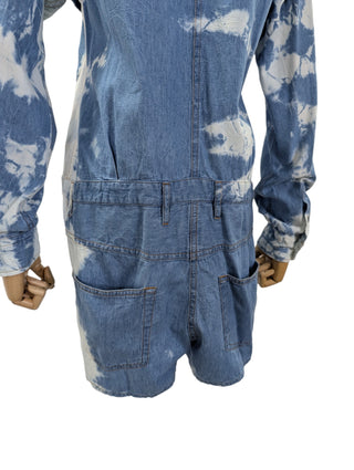 Denim Tie-Dyed Print Short Jumpsuit