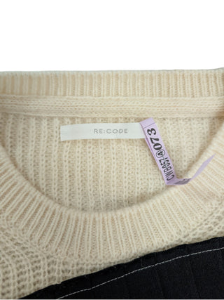 Beige Wool Top With Black Pleats