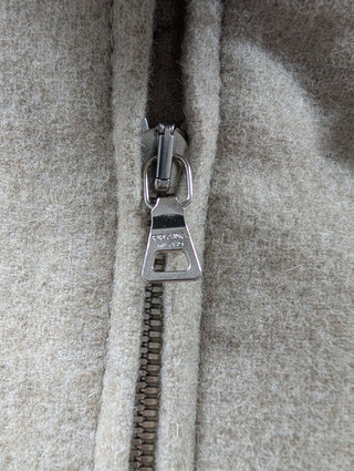 Light Brown Zip Up Wool Jacket With Leather Elbow Padded