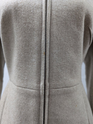 Light Brown Zip Up Wool Jacket With Leather Elbow Padded