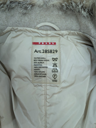 Light Brown Zip Up Wool Jacket With Leather Elbow Padded