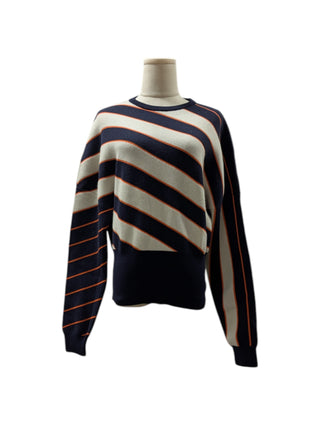 Navy Striped Round Neck Sweater