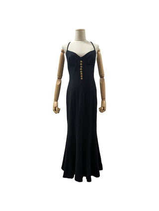 Black Wool Long Dress With Gold Buttons