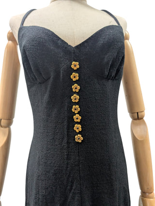 Black Wool Long Dress With Gold Buttons
