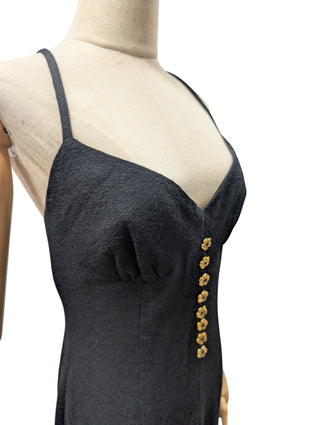 Black Wool Long Dress With Gold Buttons