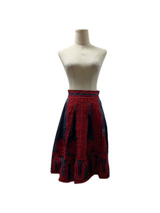 Blue With Red Embroidered Details Skirt